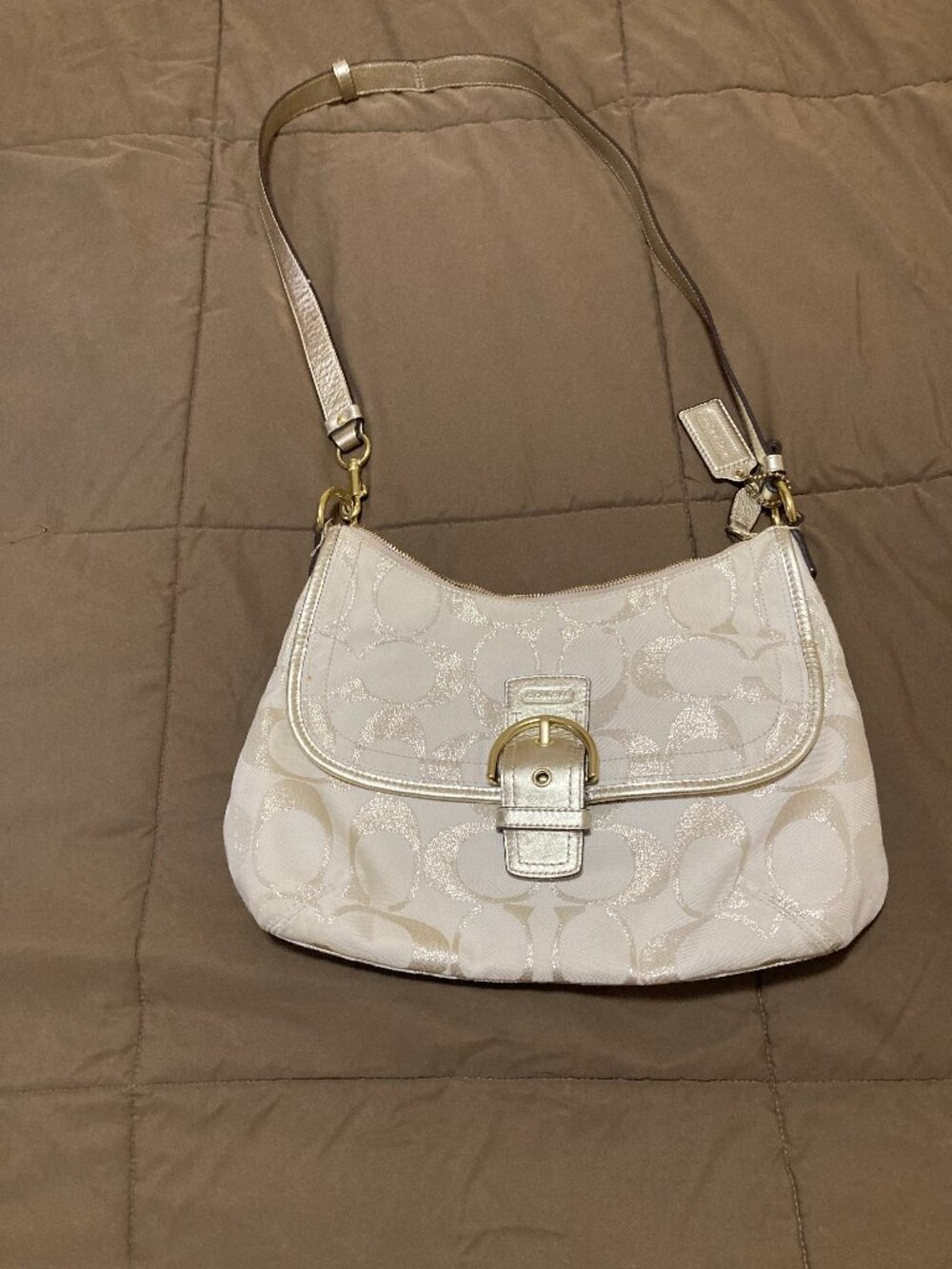 COACH Purse Bag F20581 Soho Signature Canvas Shoulder Gold Metallic